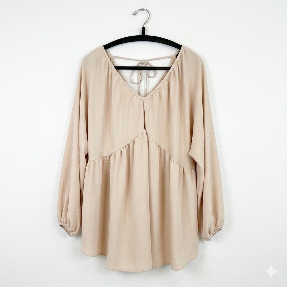 Womens Peplum Tunic Top 1XL Baloon Long Sleeves V-Neck Tie Detail Flowy Fairy